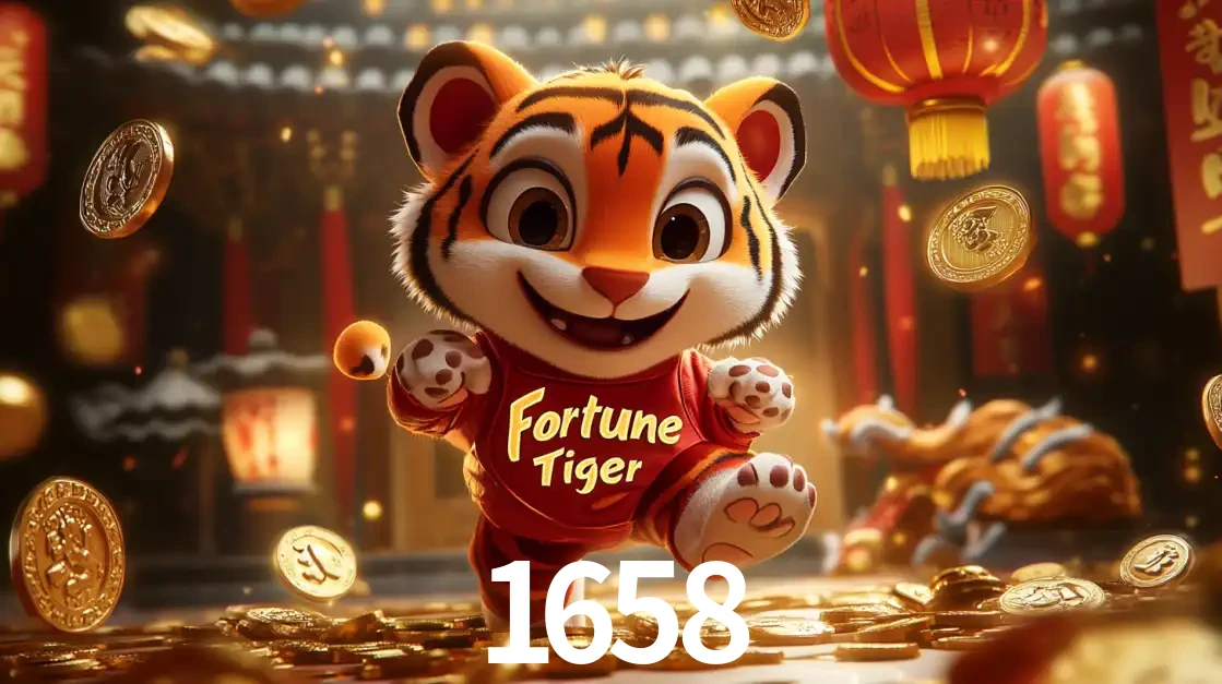 O alegre personagem do Fortune Tiger correndo sobre um caminho de moedas de ouro, simbolizando os grandes prêmios e a diversão do popular jogo de slot do 1658.