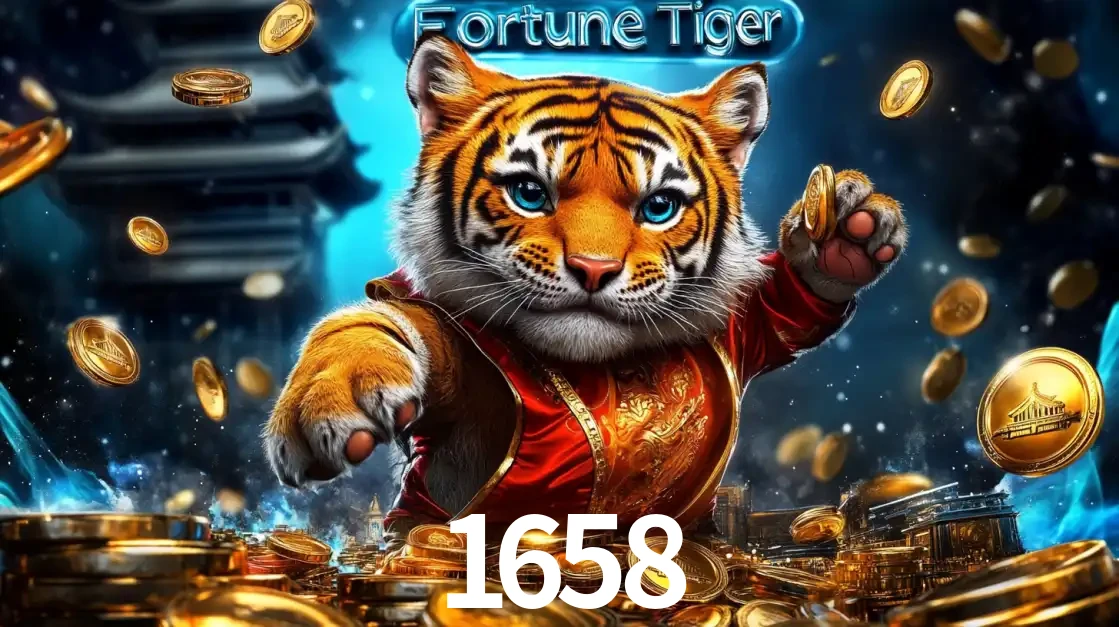 Imagem promocional do jogo de slot Fortune Tiger, com um tigre majestoso em traje tradicional cercado por uma fortuna em moedas de ouro, disponível agora no cassino 1658.